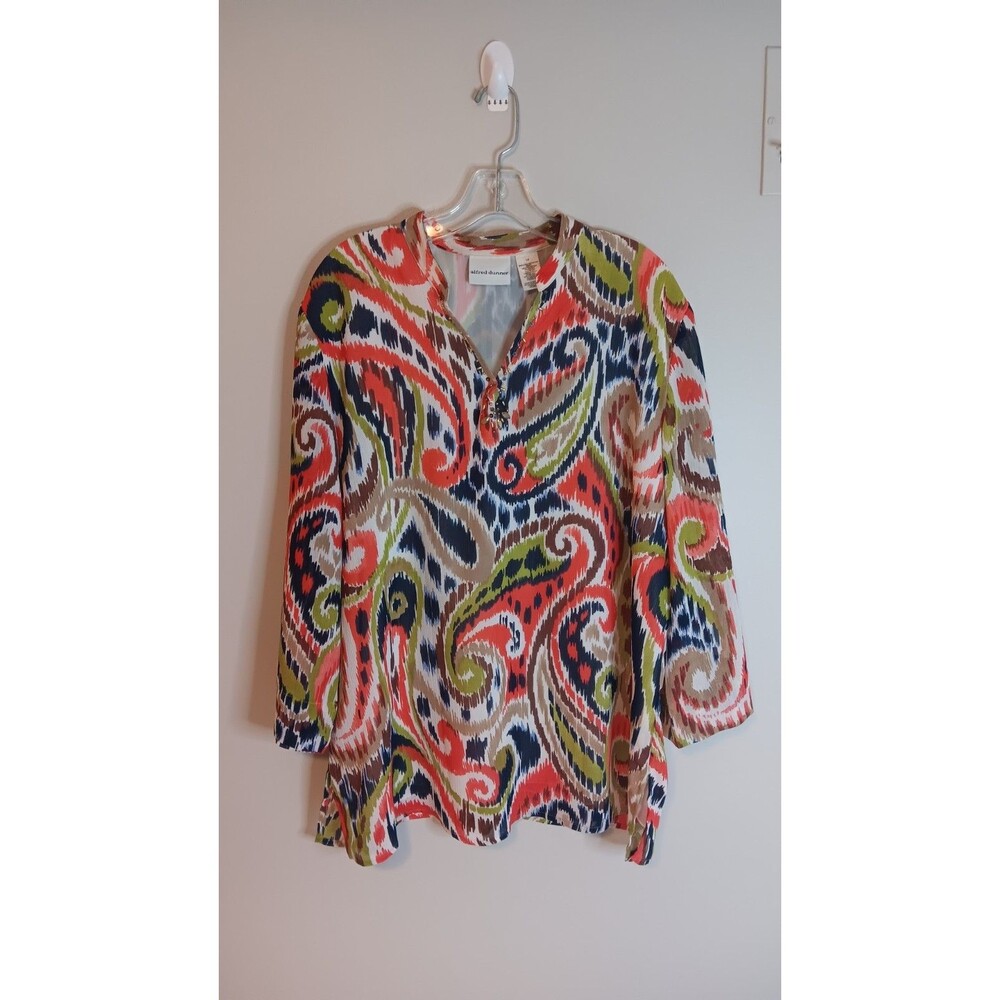 Alfred Dunner Flowy Blouse Top Sz 18 Sequin Detail Colorful Print Fully Lined